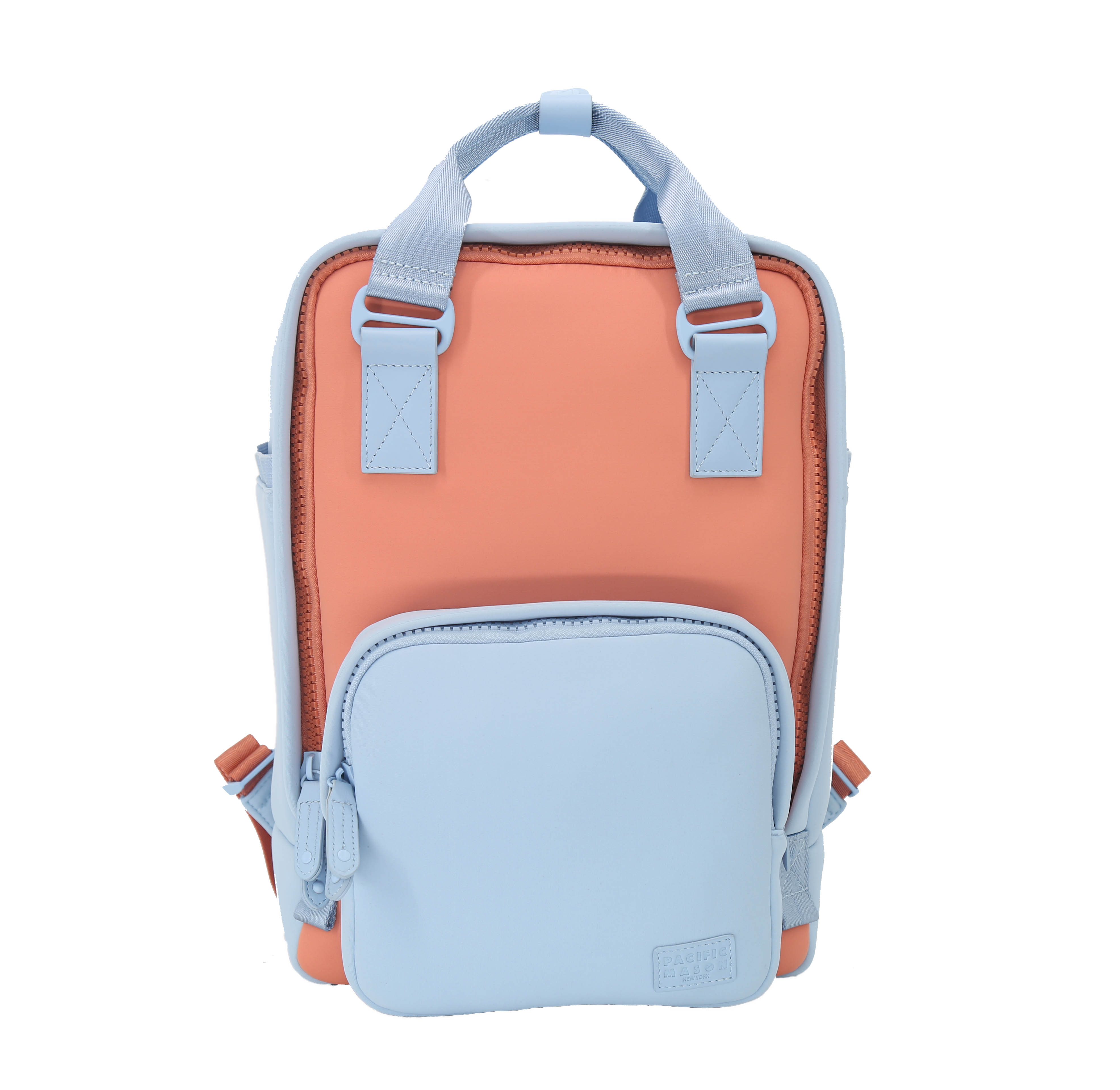 Cama (M) Neoprene ELITE bag in Powder Blue x Crabapple, showcasing its stylish design and multiple pockets.